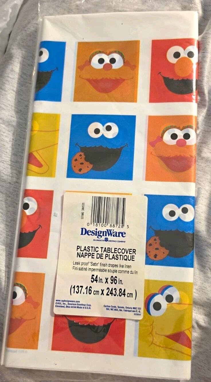 Vintage Sesame Street Plastic Table Cover 54x96 Elmo Cookie Monster NOS